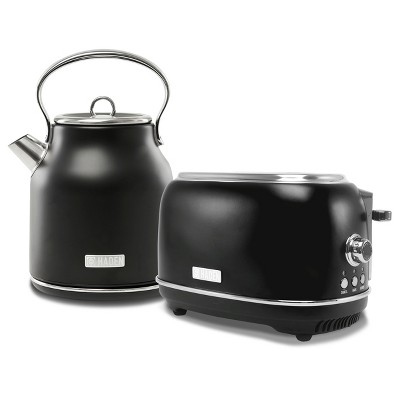 Haden Heritage 2 Slice Wide Slot Stainless Steel Toaster Bundled with 1.7 Liter Stainless Steel Electric Water Kettle, Black & Chrome
