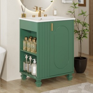 Christopher Knight Home Bathroom Vanity with Ceramic Sink, Bathroom Cabinet with Door Shelf & Side Open Storage & Solid Wood Frame & Soft Closing Door - 1 of 4