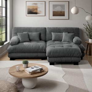 94.4" Chenille L-Shaped Sectional Sofa with Bolster Armrests & Ottomans - 1 of 4
