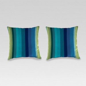 Outdoor Set of 2 Accessory Toss Pillows - Blue/Green Stripe - Jordan Manufacturing