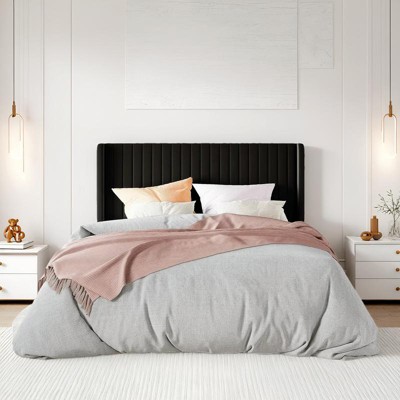 Allewie Bed Platform Frame/Velvet Upholstered Bed Frame with Vertical Channel Tufted Headboard/Strong Wooden Slats/Box Spring Optional