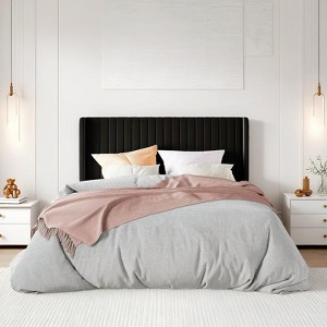 Allewie Bed Platform Frame/Velvet Upholstered Bed Frame with Vertical Channel Tufted Headboard/Strong Wooden Slats/Box Spring Optional - 1 of 4