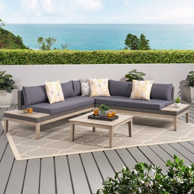 Loft Acacia 4pc Wood Sectional Sofa Set - Christopher Knight Home
