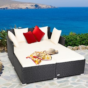 Costway Outdoor Patio Rattan Daybed Pillows Cushioned Sofa Furniture Biege\Turquoise\Red - 1 of 4