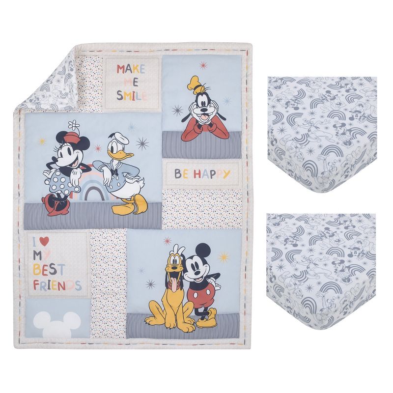 Disney Mickey and Friends Blue, Oatmeal, and Red 3 Piece Nursery Mini Crib Bedding Set - Comforter and Two Fitted Mini Crib Sheets, 4 of 6