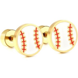 Baseball Stud Earrings with Screw Back, Surgical Steel Enamel Sports Jewelry. - 1 of 4