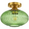 POWLIG 9.45 Inch Modern Ceiling Light with Green Striped Glass Shade - Gold Finish Semi-Flush Mount for Kitchen, Hallway, Bedroom Lighting - 4 of 4