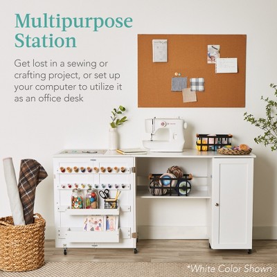 Light Green MDF Multipurpose Folding Sewing Table with Storage