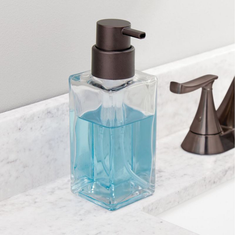 mDesign Square Glass Refillable Soap Dispenser Pump, 2 Pack, 3 of 10
