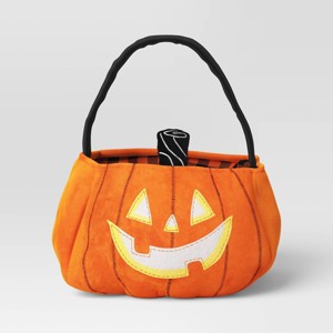 10" Jumbo Pumpkin Halloween Trick or Treat Fabric Basket Orange/Black - Hyde and EEK! Boutique™ - 1 of 4