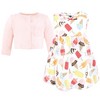 Hudson Baby Infant and Toddler Girls Cotton Dress and Cardigan Set, Ice Cream And Popsicles - 3 of 4
