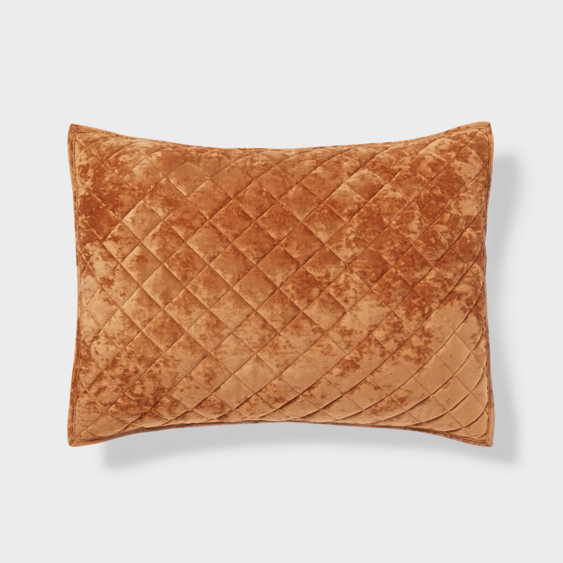 Standard Luxe Diamond Stitch Velvet Quilt Pillow Sham Camel - Threshold™: Recycled Polyester, OEKO-TEX Certified, No Flange