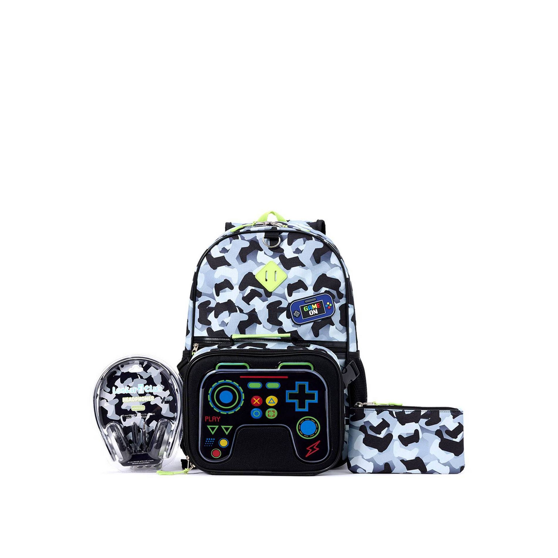 Locker Club Backpack Set with Lunch Box and Headphones - Camo