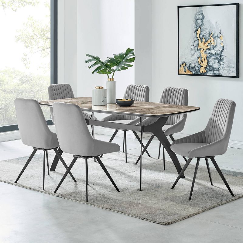 Set of 2 Alison Swivel Velvet and Metal Dining Chairs Gray - Armen Living, 3 of 10
