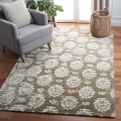 Handmade Ivory and Beige Wool and Viscose 6' x 9' Tufted Area Rug