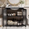Modern Black 30 Inch Bathroom Vanity with Ceramic Sink, Tempered Glass Panel Doors and Interior Shelf, Rubber Wood Storage Cabinet-Maison Boucle - 2 of 4