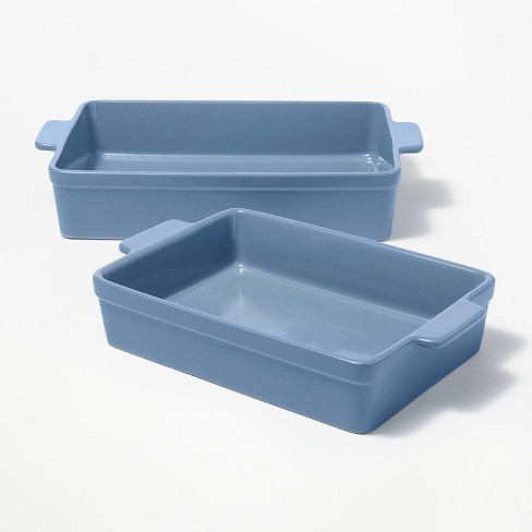 2pc Stoneware Rectangle Baking Dish Set Blue - Figmint™