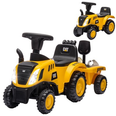Qaba Ride-On Excavator for Kids, Caterpillar Licensed Ride-On Construction Toy with Shovel & Trailer, No Power Ride-on Tractor for 18-36 Months
