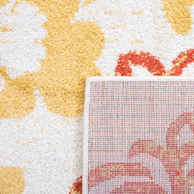 Gray and Gold Floral Synthetic Runner Rug, 2'2" x 9'