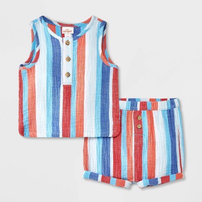 Image of Baby Boys' Henley Tank Top & Bottom Set - Cat & Jack™ Blue 18M