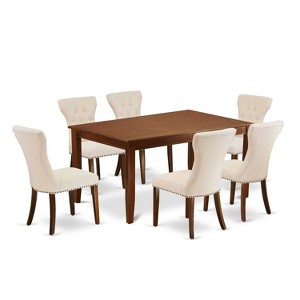 HomeStock 7-Piece Mahogany Finish Solid Wood Top Dining Table with 6 Parson Chairs - 1 of 4