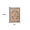 Sand And Brown Floral Medallion Area Rug With Fringe - 3 of 4