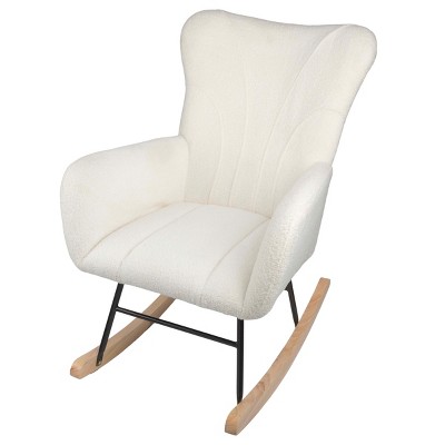Rocking Chair Teddy Fabric Upholstered Chair Ergonomic Modern Rocker