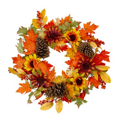 Northlight Sunflower and Pine Cone Artificial Thanksgiving Wreath - 24-Inch, Unlit