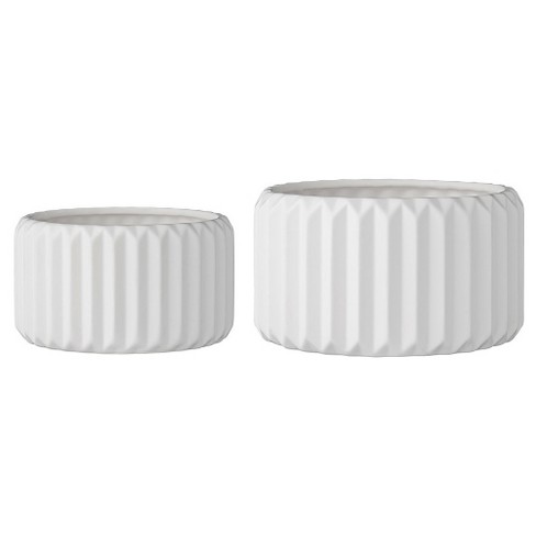 Ceramic Fluted Flower Pots Set Of 2 - White (6