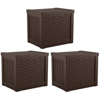 Suncast 22-Gallon Indoor or Outdoor Backyard Patio Small Storage Deck Box with Attractive Bench Seat and Reinforced Lid, Java (3 Pack)