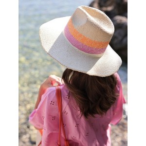 Shiraleah Natural Alannis Sun Hat with Pink and Orange Detail - 1 of 4
