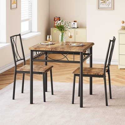 3-Piece Black Wood Dining Table Set for 2 with Upholstered Cushion Chairs, Rectangular Kitchen Table & Chairs for Small Space, Breakfast Nook