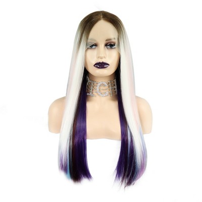 Unique Bargains Women's Long Straight Hair Lace Front Wigs with Wig Cap 26" Multicolor 1PC