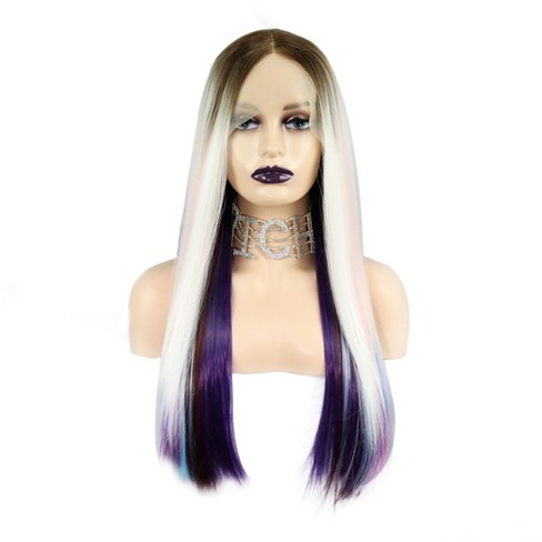 Unique Bargains Women's Halloween Long Straight Hair Lace Front Wigs with Wig Cap 26" Multicolor 1PC - image 1 of 4