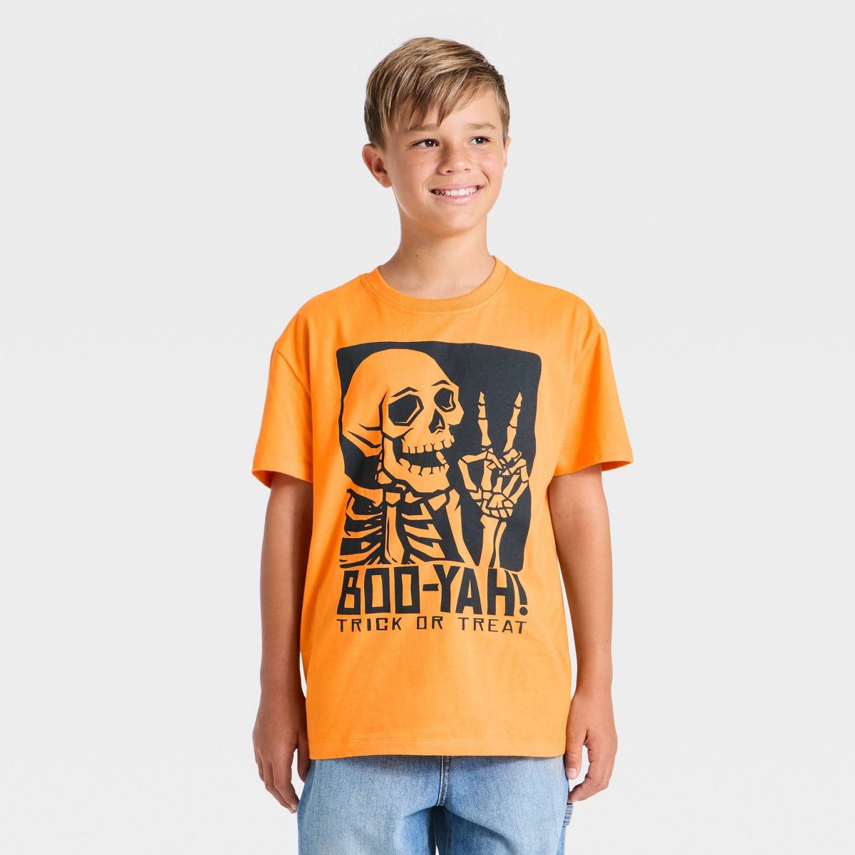 Boys' "BOO-YAH!" Halloween Oversized Graphic T-Shirt - Orange