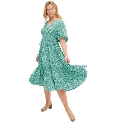 ellos Plus Size Tiered Midi Dress With Surplice Neckline