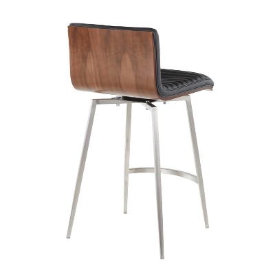 Modern Black Faux Leather Swivel Counter Height Stool with Wood Back