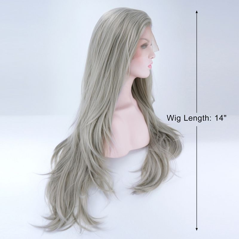 Unique Bargains Long Natural Curly Lace Front Wigs Women's with Wig Cap 24" Gray Synthetic Fibre 1PC, 2 of 6