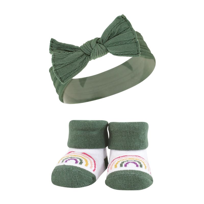 Hudson Baby Infant Girl Headband and Socks Giftset, Purple Green Yellow, One Size, 3 of 6