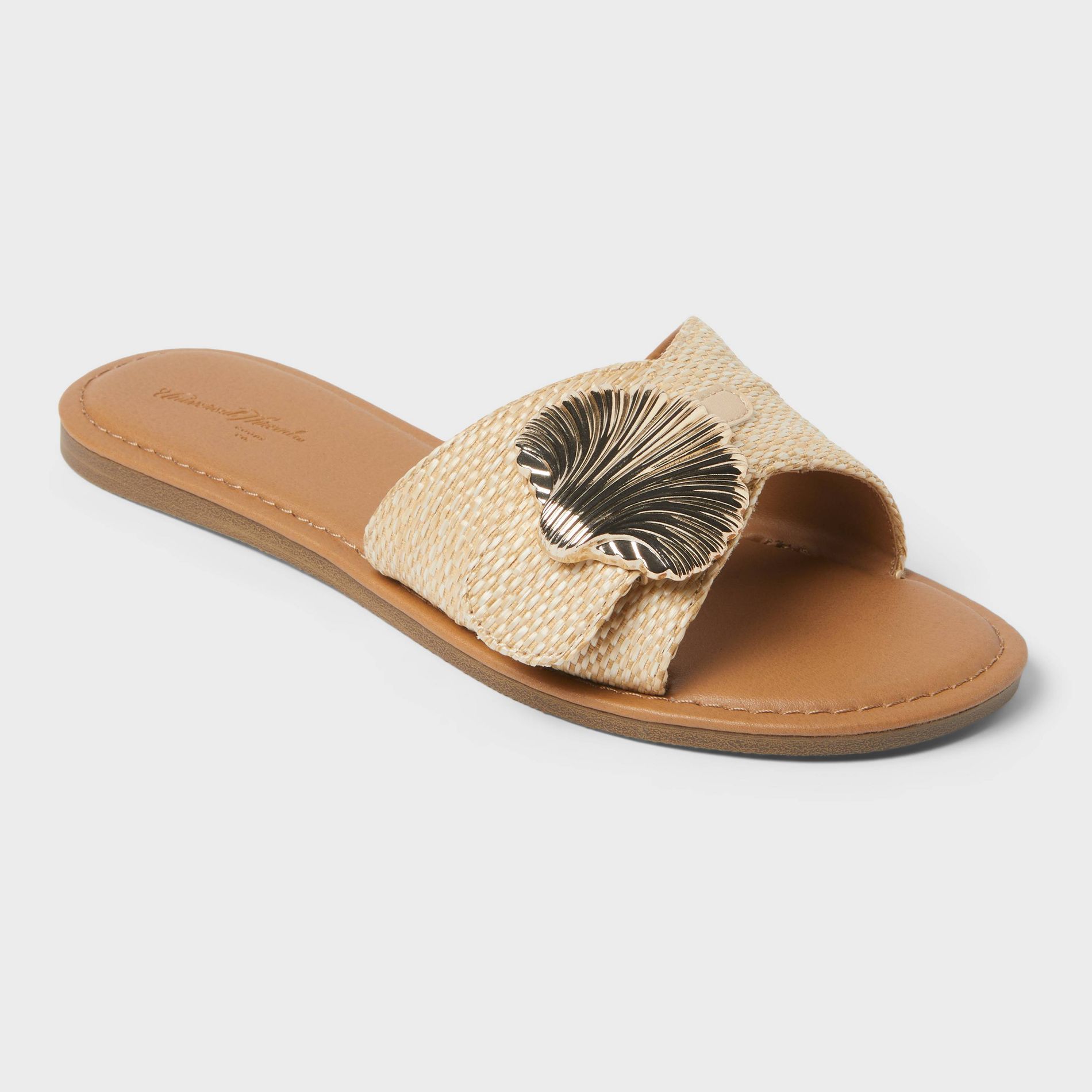 Women's Nesryn Raffia Shell Ornament Slide Sandals - Universal Thread™ Tan