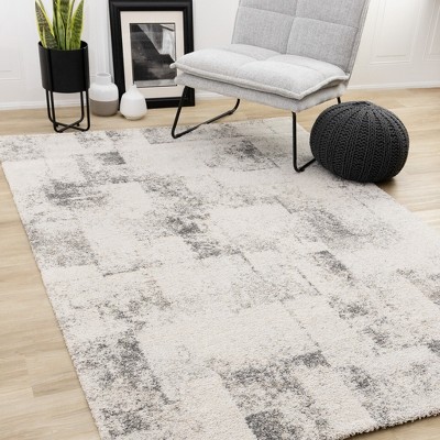 Rug Branch Contemporary Distressed, Patchwork White Indoor Area Rug