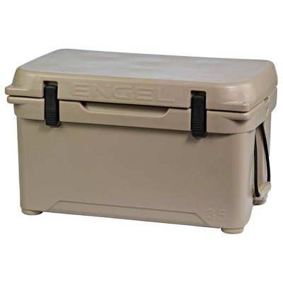 Engel High Performance 35-Quart Portable Seamless Rotomolded Airtight 36 Can Hard Cooler and Ice Box for Camping, Sports Events, and Fishing, Tan
