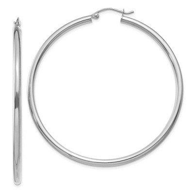 Black Bow Jewelry 2.5mm x 55mm 14k White Gold Classic Round Hoop Earrings