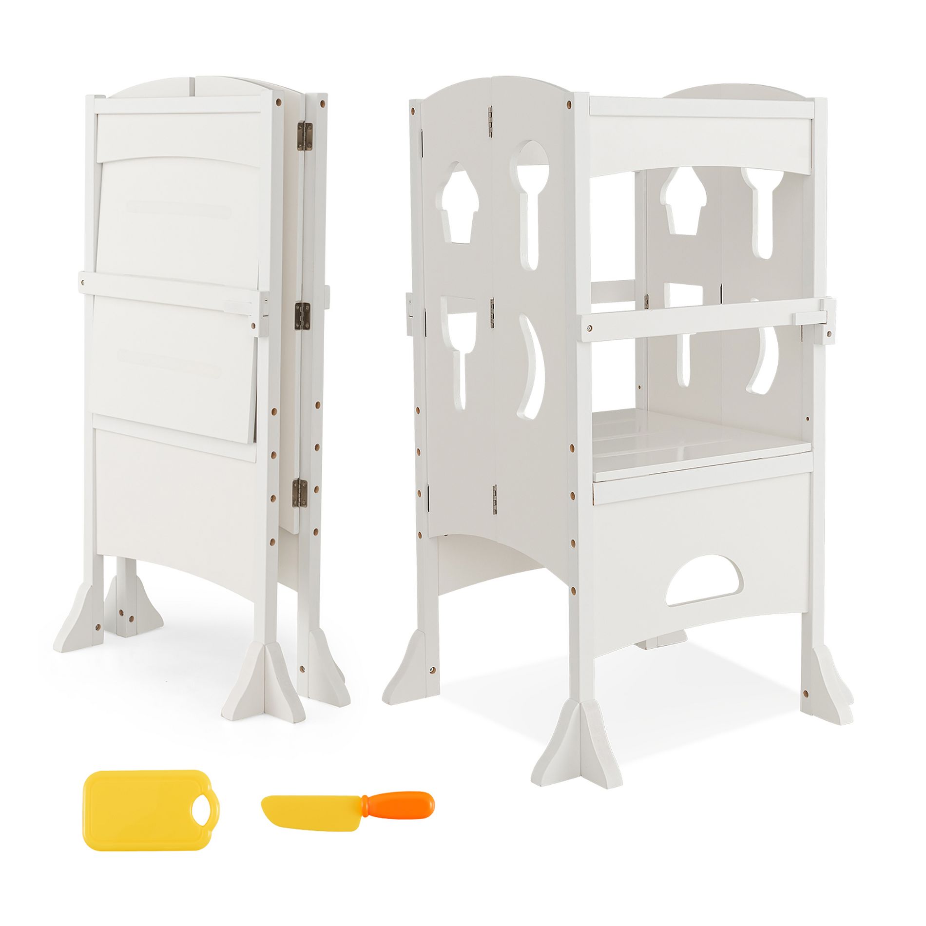 Costway Folding Kitchen Kids Step Ladder Stool Wooden Toddler Safety Tower Helper White