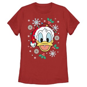 Womens Mickey & Friends Donald Duck Snowflakes and Hollies T Shirt - 1 of 4