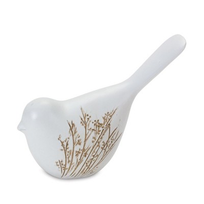 Set of 4 White Floral Etched Resin Bird Figurines