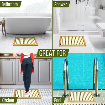 Natural Bamboo Non-Slip Water-Resistant Shower Mat, 23" x 18"