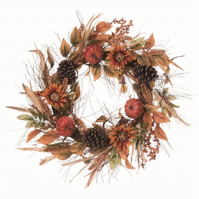 Transpac Natural Fiber 24 in. Multicolor Harvest Floral Bright Bounty Wreath
