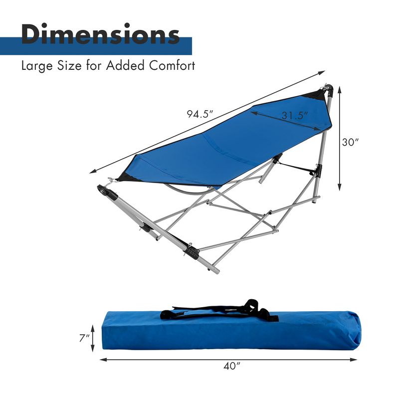 Costway Portable Folding Hammock Lounge Camping Bed Steel Frame Stand W/Carry Bag Blue, 2 of 11