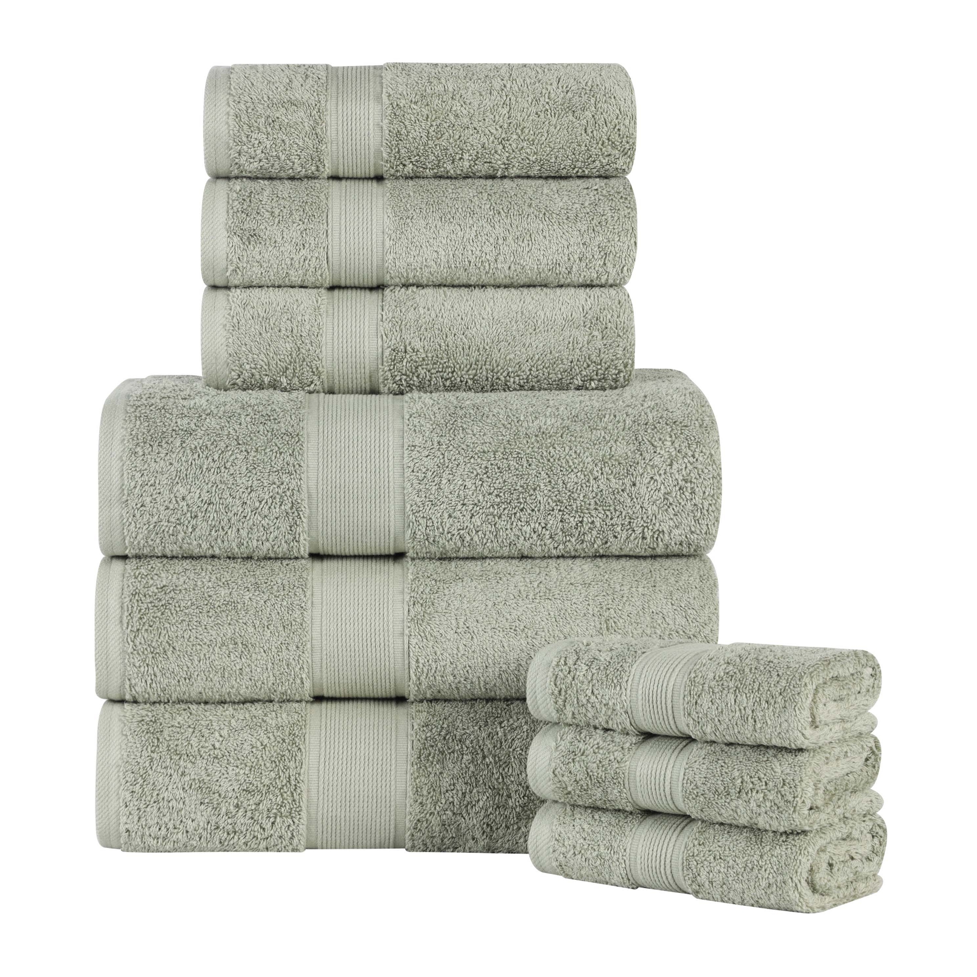 Organic Cotton Medium Weight Solid 9 Piece Towel Set, Sage - Blue Nile Mills
